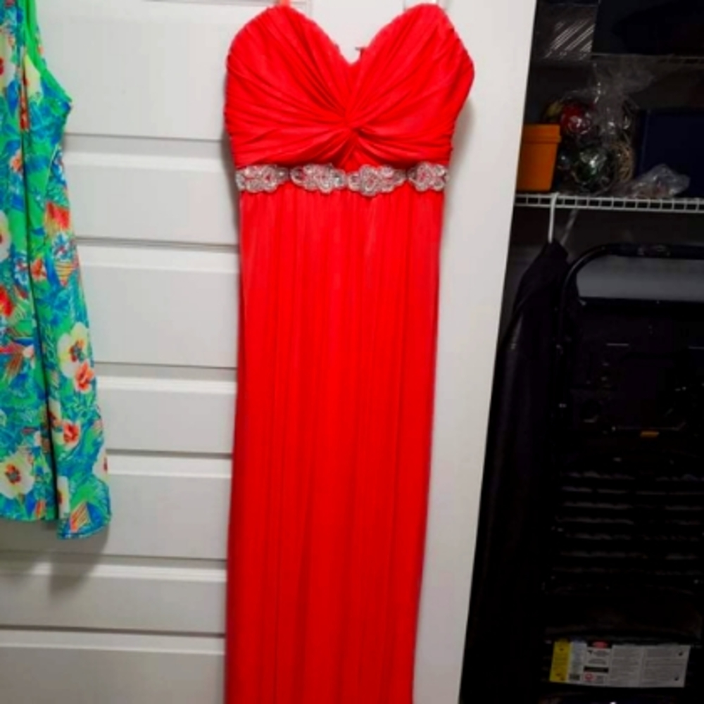 City triangle bright orange long evening gown